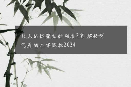 让人记忆深刻的网名2字 超好听气质的二字昵称2024